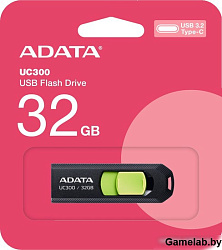 Флеш Диск A-Data 32Gb Type-C UC300 ACHO-UC300-32G-RBK/GN USB3.2 черный/зеленый