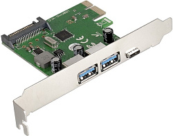 Контроллер ExeGate EXE-323 PCI-E 2.0, 2*USB3.0 ext + 1*Type-C, разъем доп.питания (OEM) EX283719RUS
