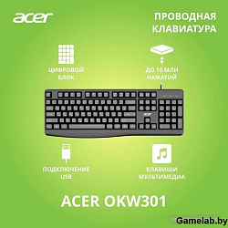 Клавиатура Acer OKW301 черный USB (ZL.KBDCC.01A)