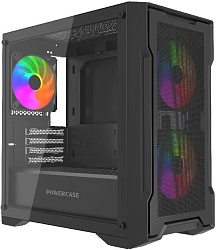 Корпус Powercase Mistral Micro X3B ARGB, Tempered Glass, 3x 120mm ARGB PWM Fan, чёрный, mATX  (CMMXB