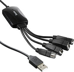 Разветвитель USB 2.0 Buro BU-HUB4-0.3-U2.0-Splitter 4порт. черный