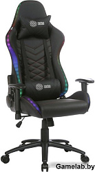 Кресло игровое Cactus с RGB-подсветкой черный/красный эко.кожа с подголов. крестов. сталь