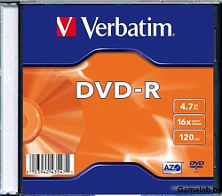 Диск DVD-R Verbatim 4.7Gb 16x Slim case (1шт) (43547)