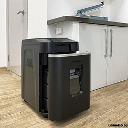 Шредер Heleos АП37-4 черный/серебристый с автоподачей (секр.P-4) фрагменты 220лист. 37лтр. скрепки с