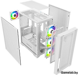 Корпус Powercase Alisio Micro X4W V2, Tempered Glass, 4х 120mm ARGB fans, ARGB HUB, белый, mATX  (CA