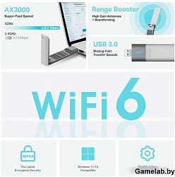 Сетевой адаптер Wi-Fi TP-Link Archer TX50UH AX3000 USB 3.0 (ант.внутр.) 2ант.