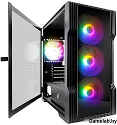 Корпус 1STPLAYER TRILOBITE T3-G Black / mATX, TG / 4x 120mm LED fans inc. / T3-G-BK-4F1