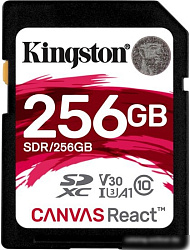 Флеш карта SDHC 256Gb Class10 Kingston <SDR/256GB> , Canvas React 100R/70W CL10 UHS-I U3 V30 A1
