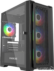 Корпус Powercase ByteFlow Micro Black, Tempered Glass, 4х 120mm ARGB fans, ARGB HUB, чёрный, mATX  (