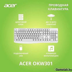 Клавиатура Acer OKW301 белый USB (ZL.KBDCC.01B)