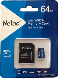Карта памяти MicroSDXC 64GB Netac Class 10 UHS-I U1 P500 Standard + адаптер [NT02P500STN-064G-R]