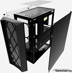 Корпус Powercase Diamond Mesh LED, Tempered Glass, 1x 120mm 5-color fan, чёрный, ATX  (CMDM-L1)
