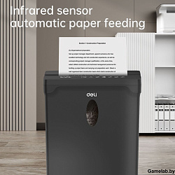 Шредер Deli ET014 черный с автоподачей (секр.P-4) фрагменты 5лист. 10лтр. пл.карты