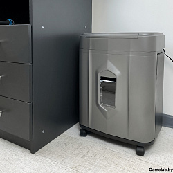 Шредер Heleos АП23-5 серый/серебристый с автоподачей (секр.P-5) фрагменты 145лист. 23лтр. скрепки ск