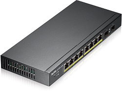 Smart L2 коммутатор PoE+ Zyxel GS1900-10HP, 8xGE PoE+, 2xSFP, настольный, бесшумный, бюджет PoE 77 В