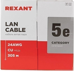 Кабель информационный Rexant 01-0069 кат.5E U/UTP 4X2X24AWG LSZH внутренний 305м серый
