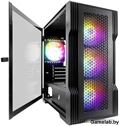 Корпус 1STPLAYER TRILOBITE T3 Black / mATX, TG / 4x 120mm LED fans inc. / T3-BK-4F1